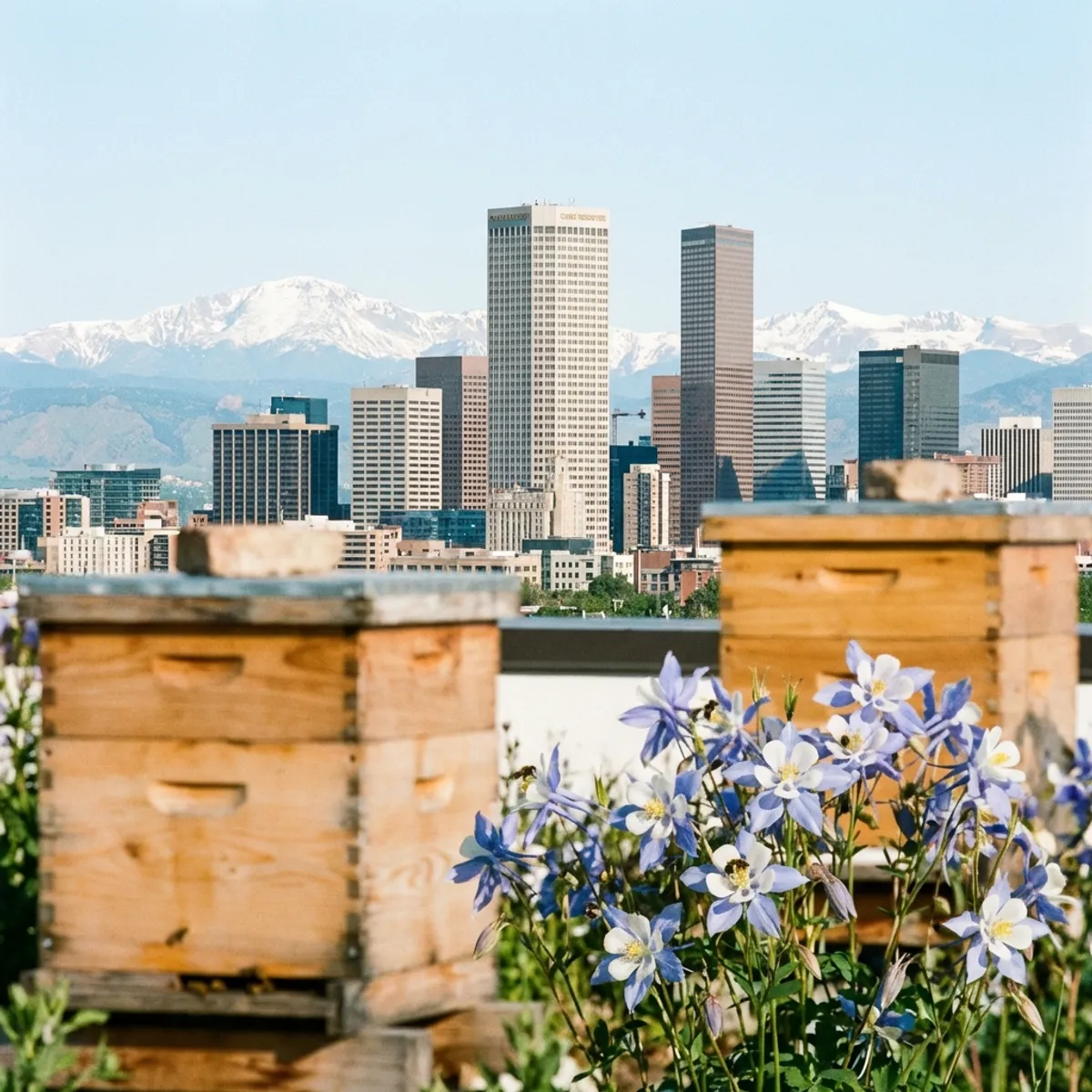 Denver skyline with urban apiary
