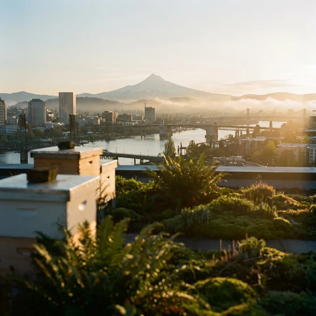Portland skyline with urban apiary