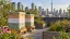 Illustrative rooftop beehives in a Toronto garden with the CN Tower in the background