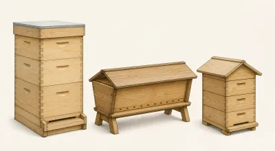 Different hive setups side by side, ready to receive new bee colonies