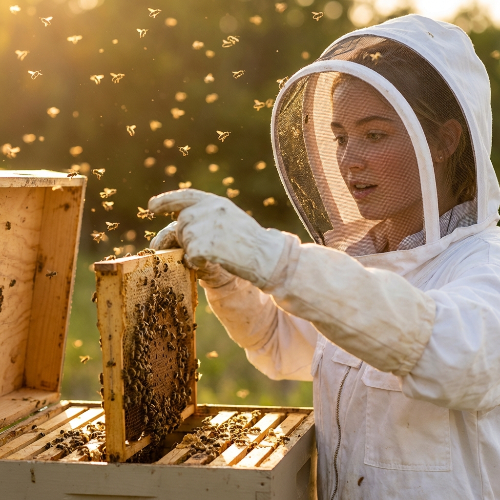Woman looking at a frame for the first time